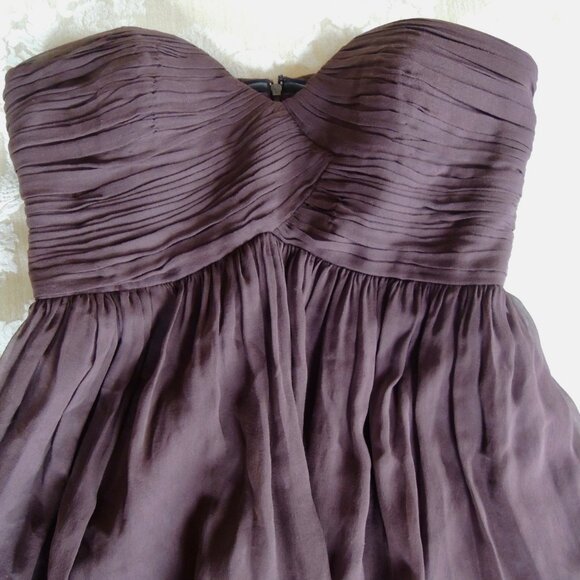 Donna Morgan "Morgan" Brown Strapless Silk Chiffon Dress 8 - Picture 6 of 12